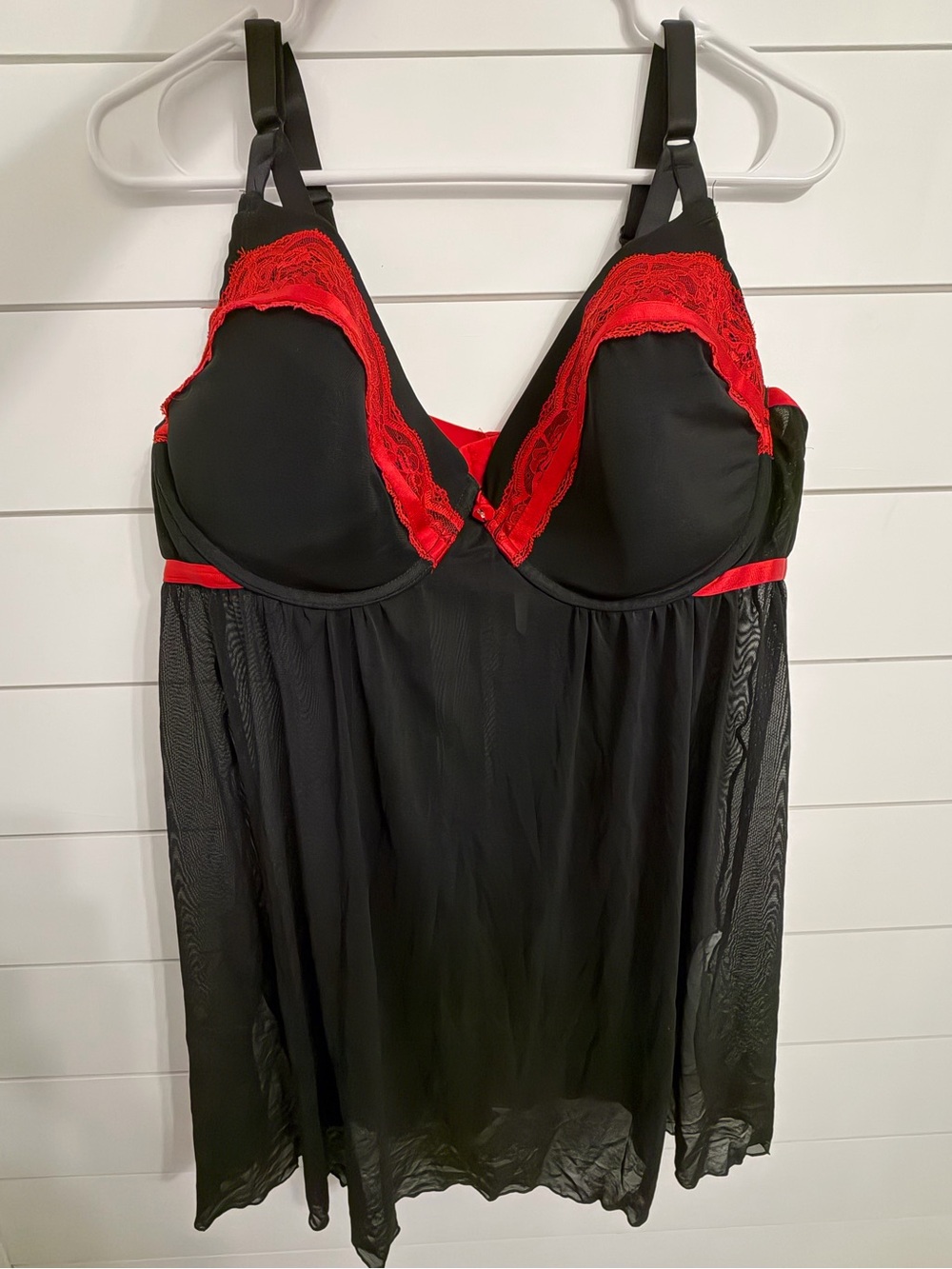 Secret Treasures Black Babydoll Chemise with Red Lace Trim